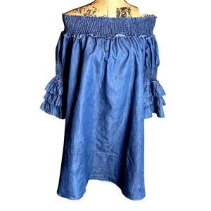 NEW Eighty-Eight Boutique Light Weight Off the Shoulder Mini Dress Ruffle Sleeve